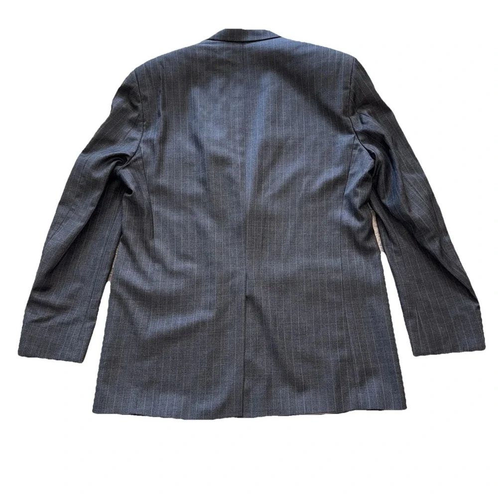 Vtg RALPH LAUREN Men's Blazer Sport Coat Striped Gray Cashmere Wool‎ Jacket 44L